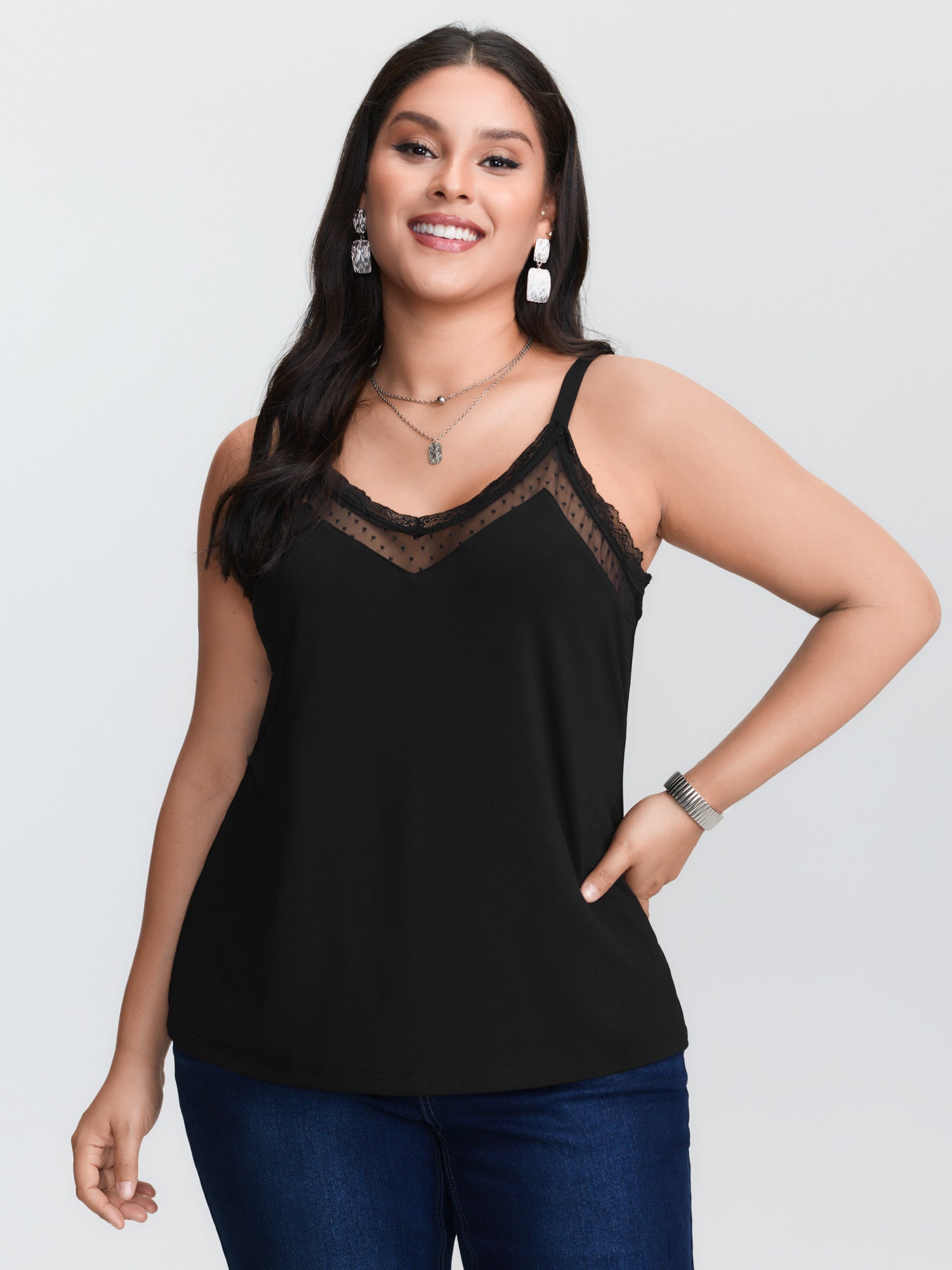 Suspender Tank Top - Plus‑size Black Knitted Camisole Tank Top,
