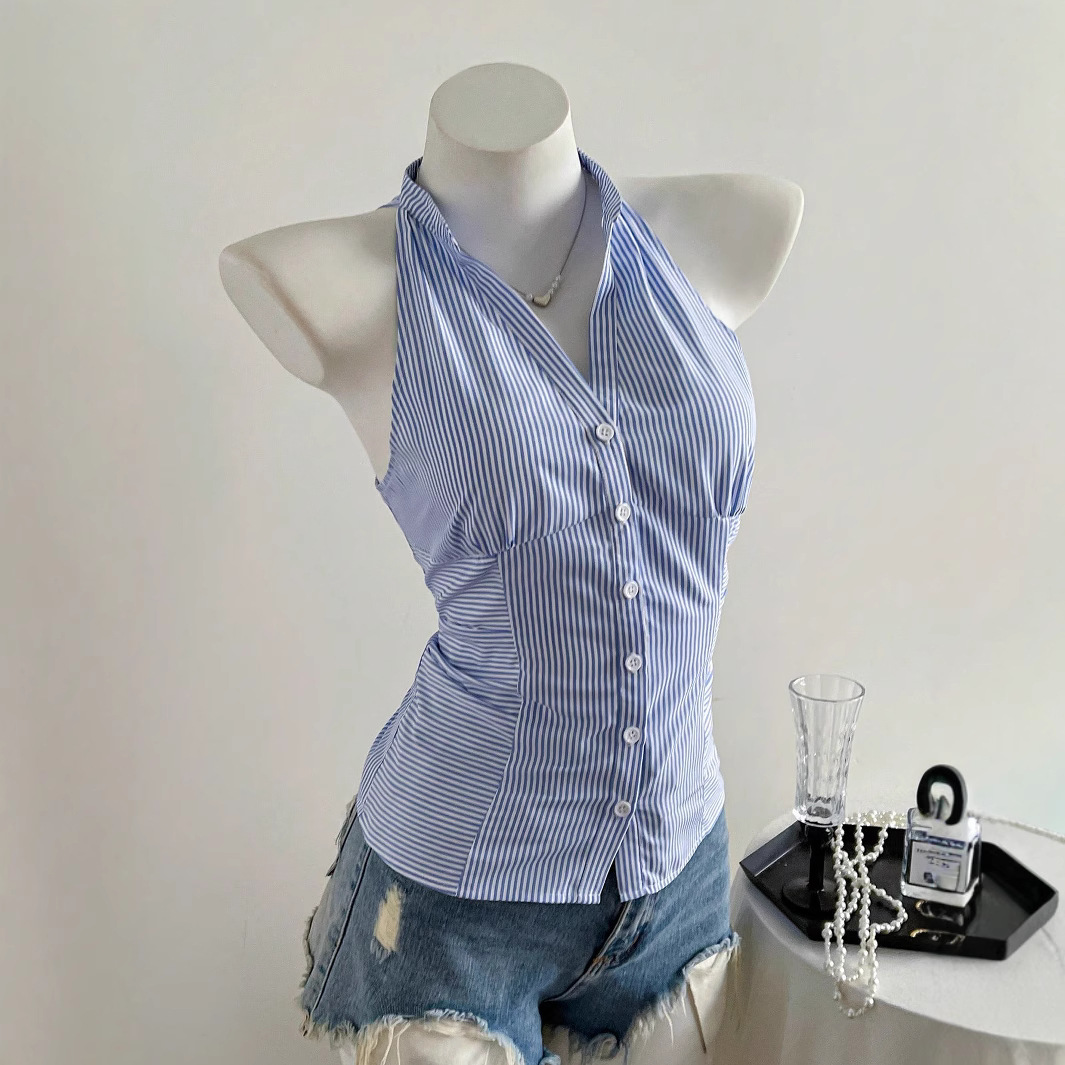Blue and White Striped Sleevel - Sleeveless Undershirt recension och pris