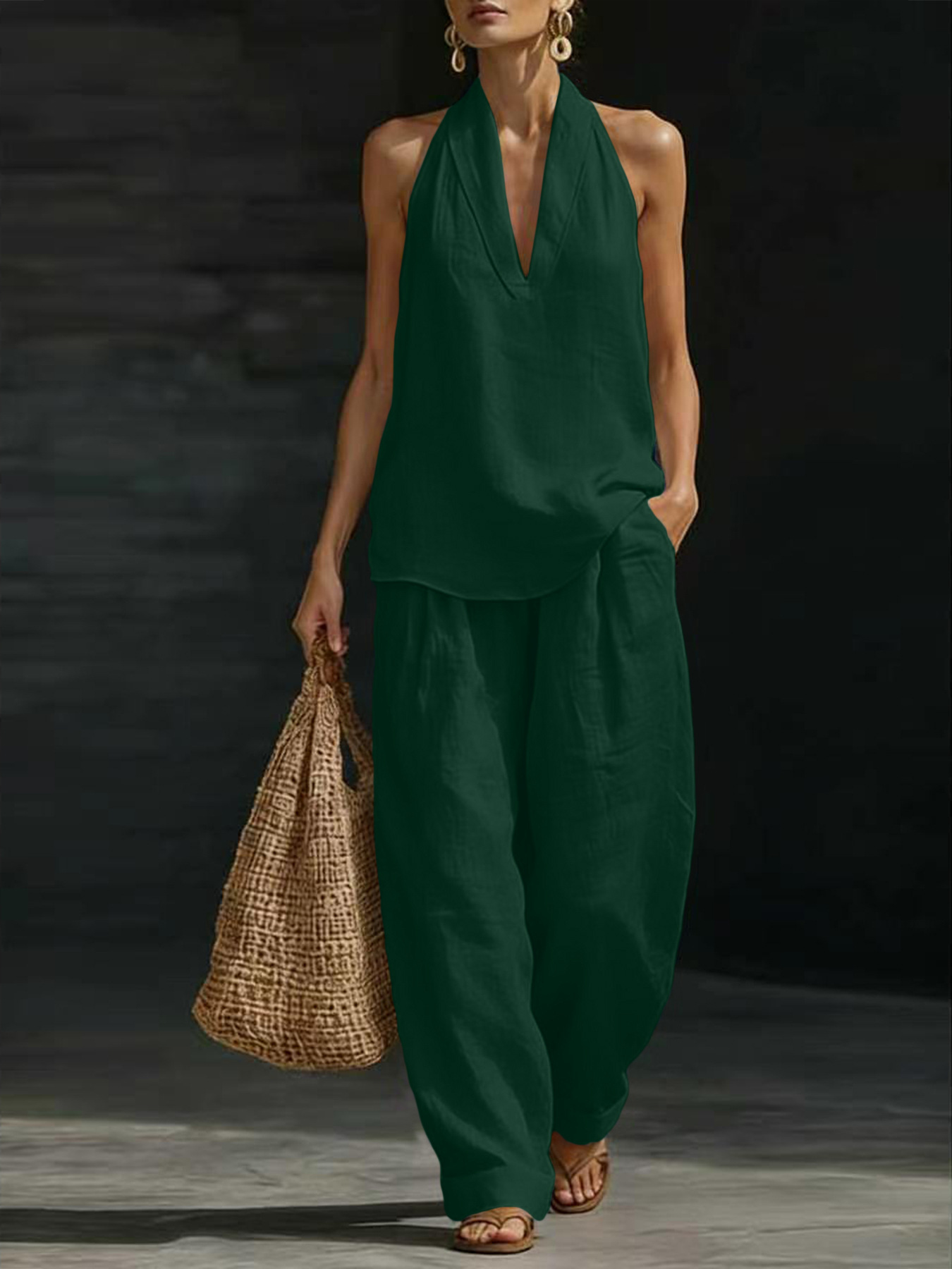 Women Linen 2 Piece Outfit Hal - Suspender Tank Top recension och pris