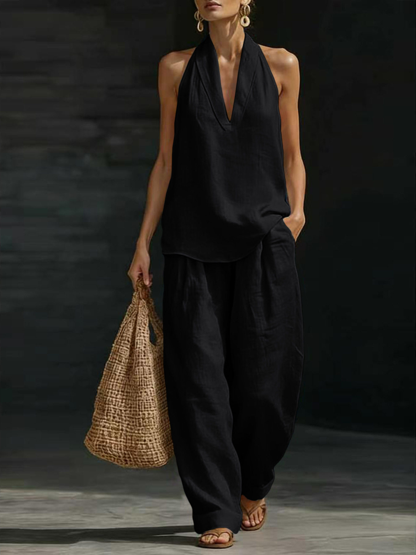 Women Linen 2 Piece Outfit Hal - Suspender Tank Top recension och pris