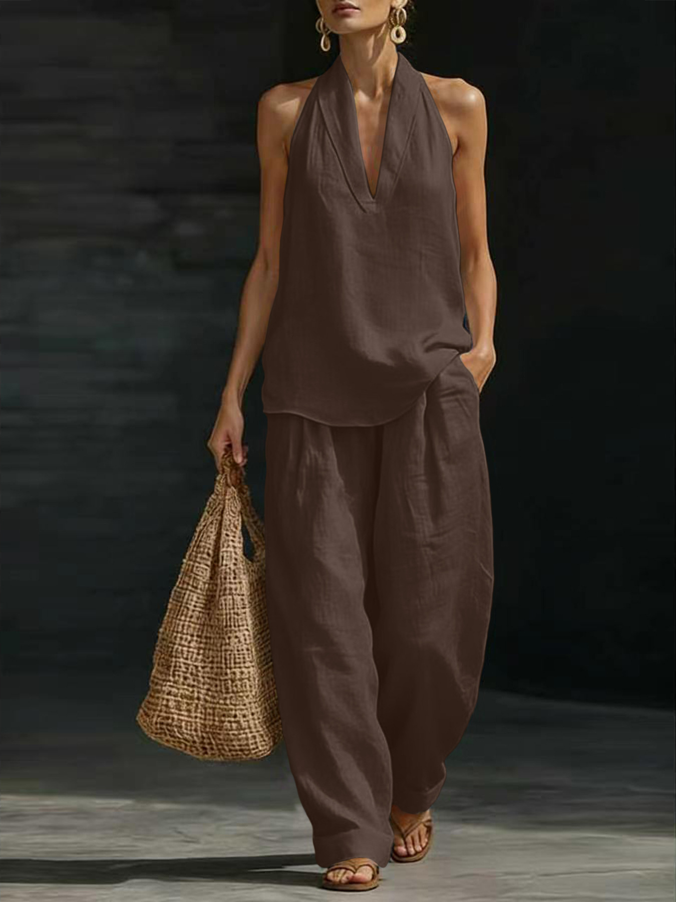 Women Linen 2 Piece Outfit Hal - Suspender Tank Top recension och pris